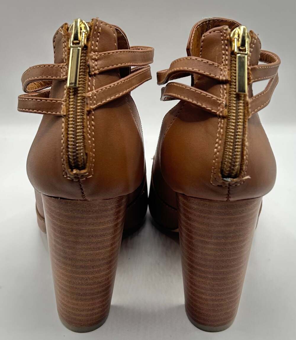 Hal Rubenstein Cognac Brown Cutout Block Heel Booties Women’s Size 9M - Picture 3 of 8